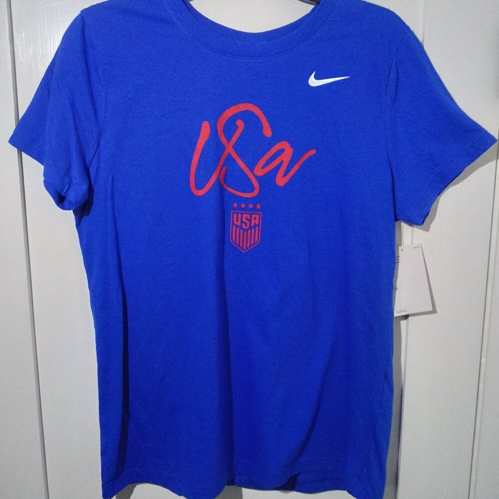 Nike Women's Size Large USA Soccer Core SS Game Royal Blue T-Shirt NEW wTags